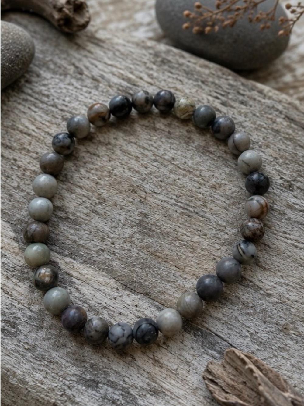 Jasper-Stone Beaded Stretch Bracelet